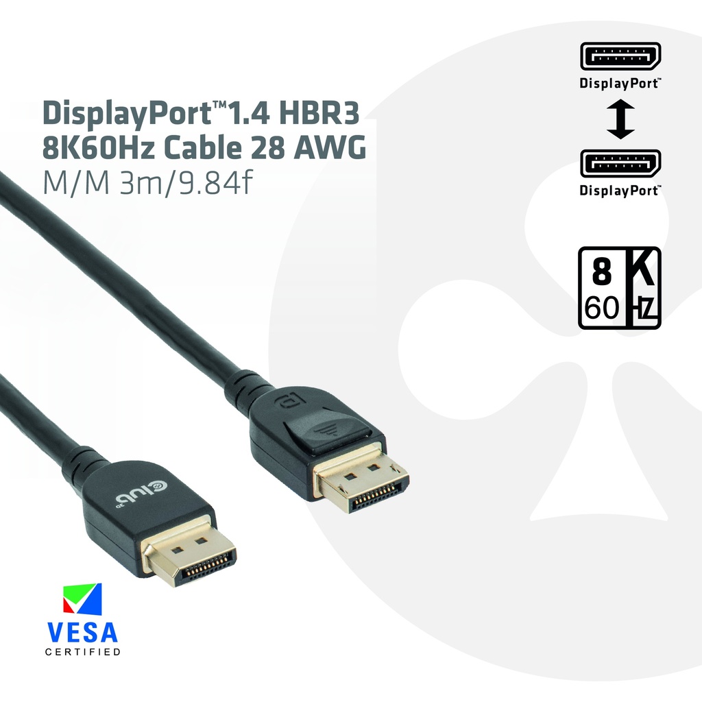 DisplayPort™ 1.4 HBR3 8K 28AWG Cable M/M 3m /9.84ft
