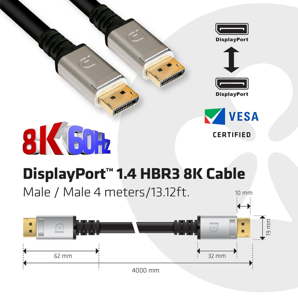 DisplayPort™ 1.4 HBR3 8K Cable M/M 4m /15Gbps2ft