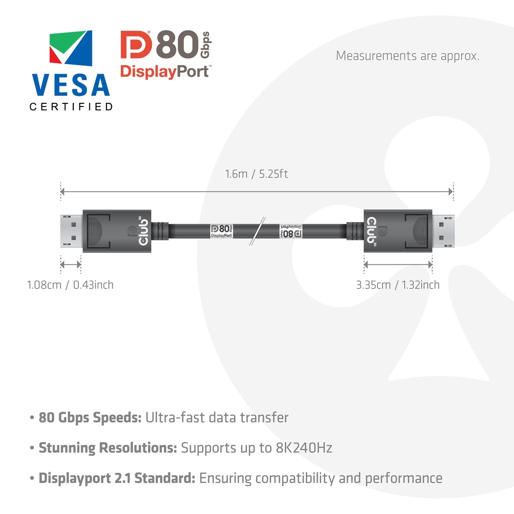 DisplayPort™ 2.1 VESA DP™80 Certified Cable 8K240Hz 1.6m/5.25ft