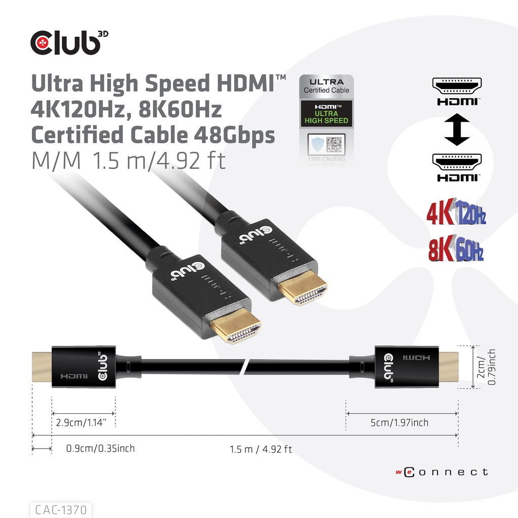 Ultra High Speed HDMI™ 4K120Hz, 8K60Hz Certified Cable 48Gbps M/M 1.5 m/4.92 ft 