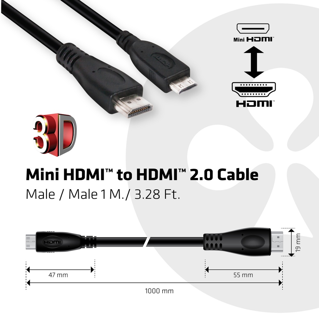 Mini HDMI™ to HDMI™ 4K60Hz Cable M/M 1 m/ 3.28 ft