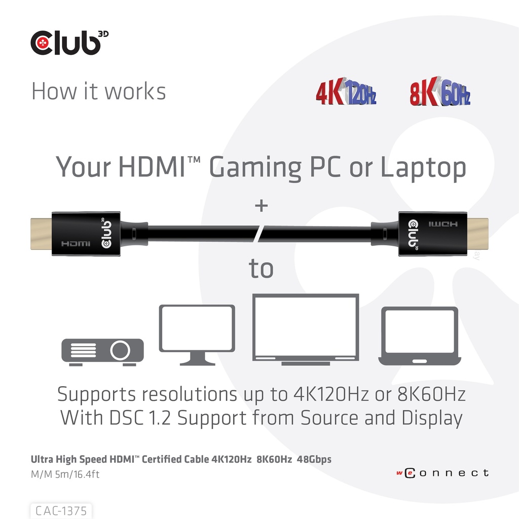 Ultra High Speed HDMI™ Certified Cable 4K120Hz 8K60Hz 48Gbps M/M 5m/16.4ft