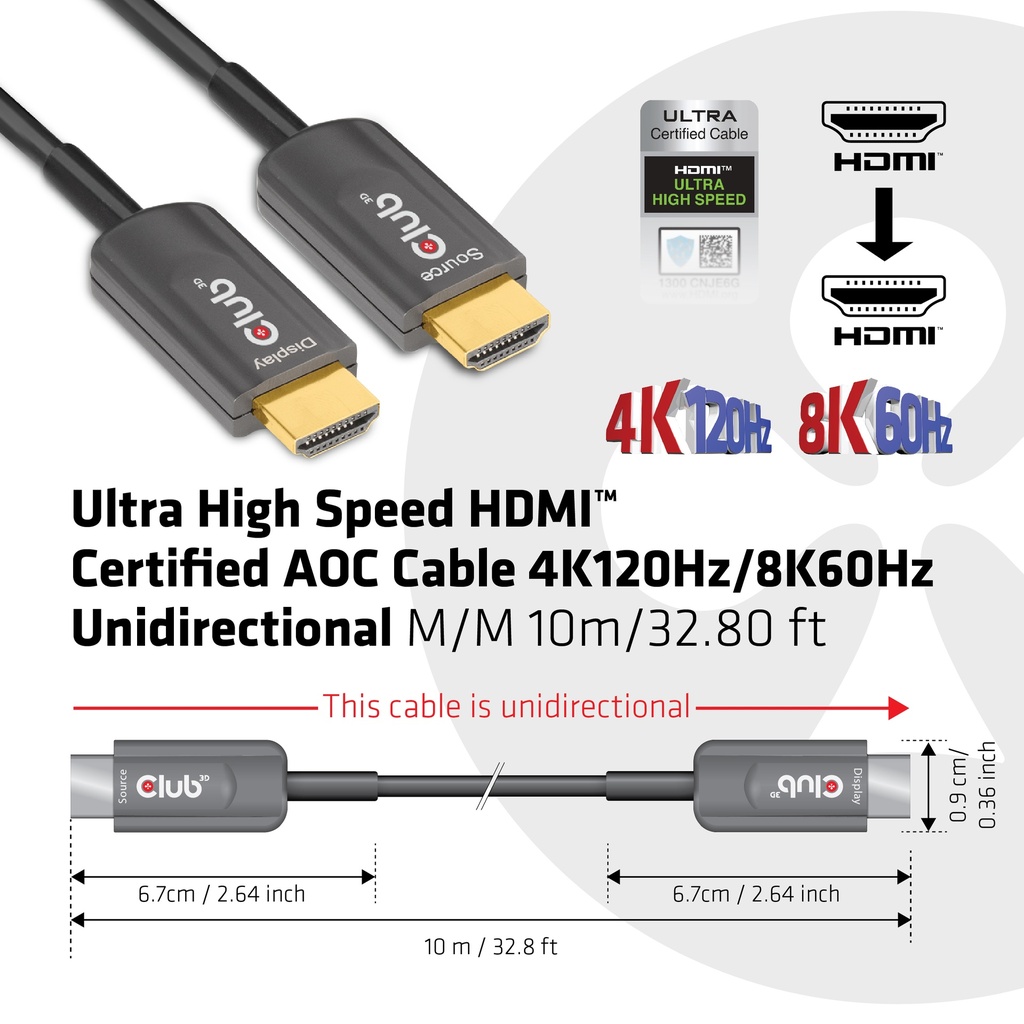 Ultra High Speed HDMI™ Certified AOC Cable 4K120Hz/8K60Hz Unidirectional M/M 10m/32.80ft