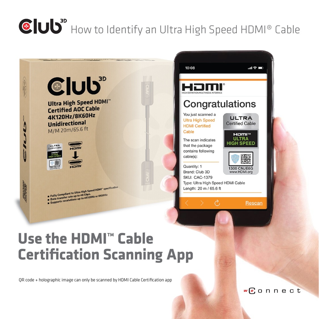 Ultra High Speed HDMI™ Certified AOC Cable 4K120Hz/8K60Hz Unidirectional M/M 20m/65.6ft