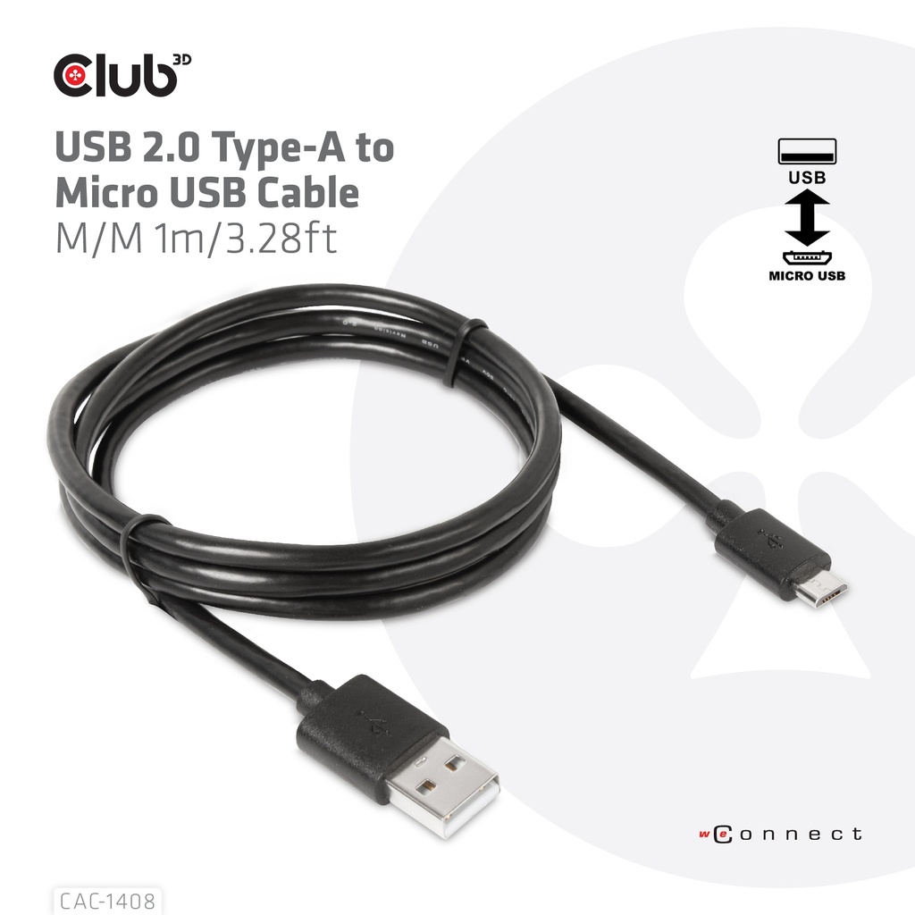 USB-A 480Mbps to Micro USB Cable M/M 1m /3.28ft
