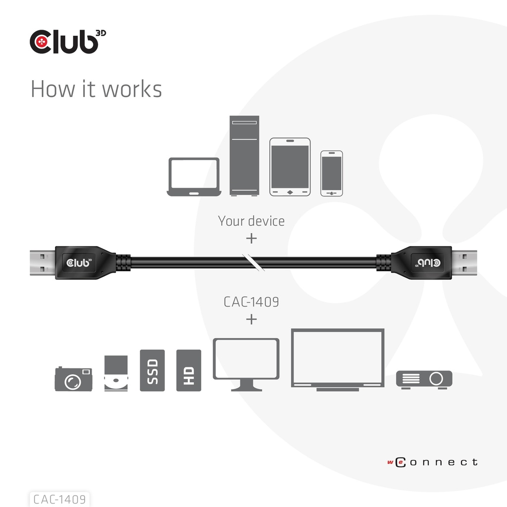 USB-A 10Gbps Cable, 3A M/M 0.5m / 1.64 ft