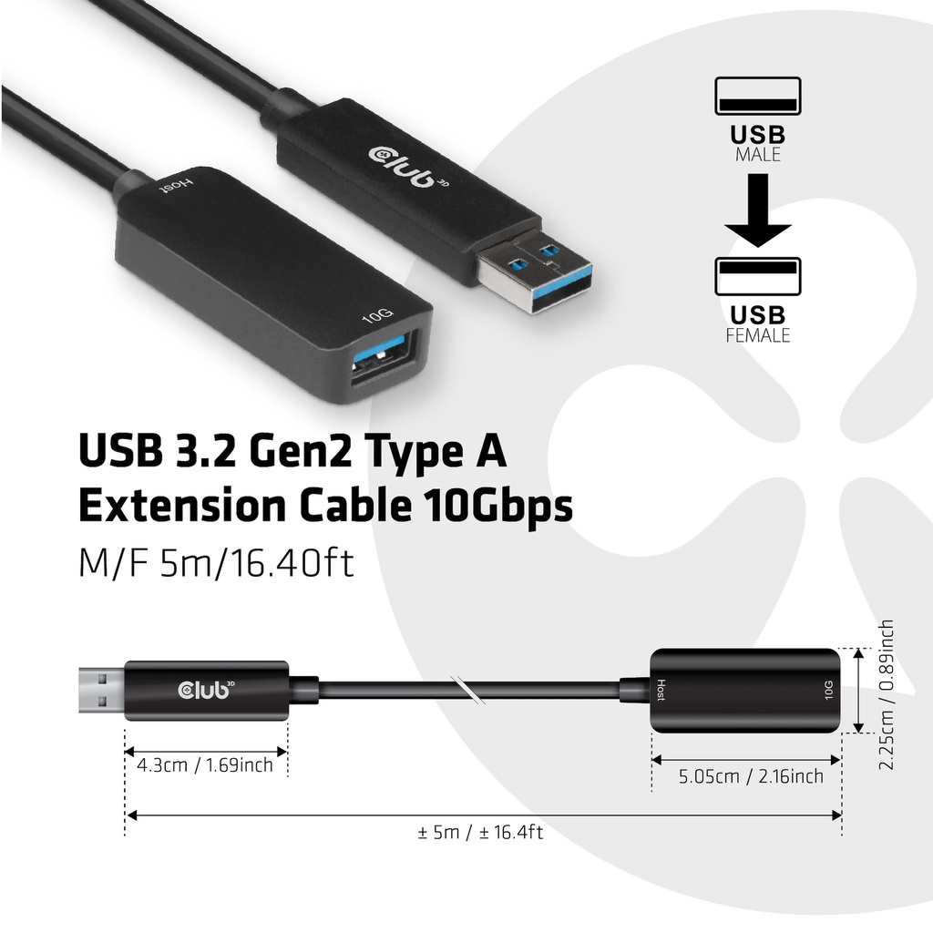 USB-A Extension Cable 10Gbps M/F 5m/16.40ft 