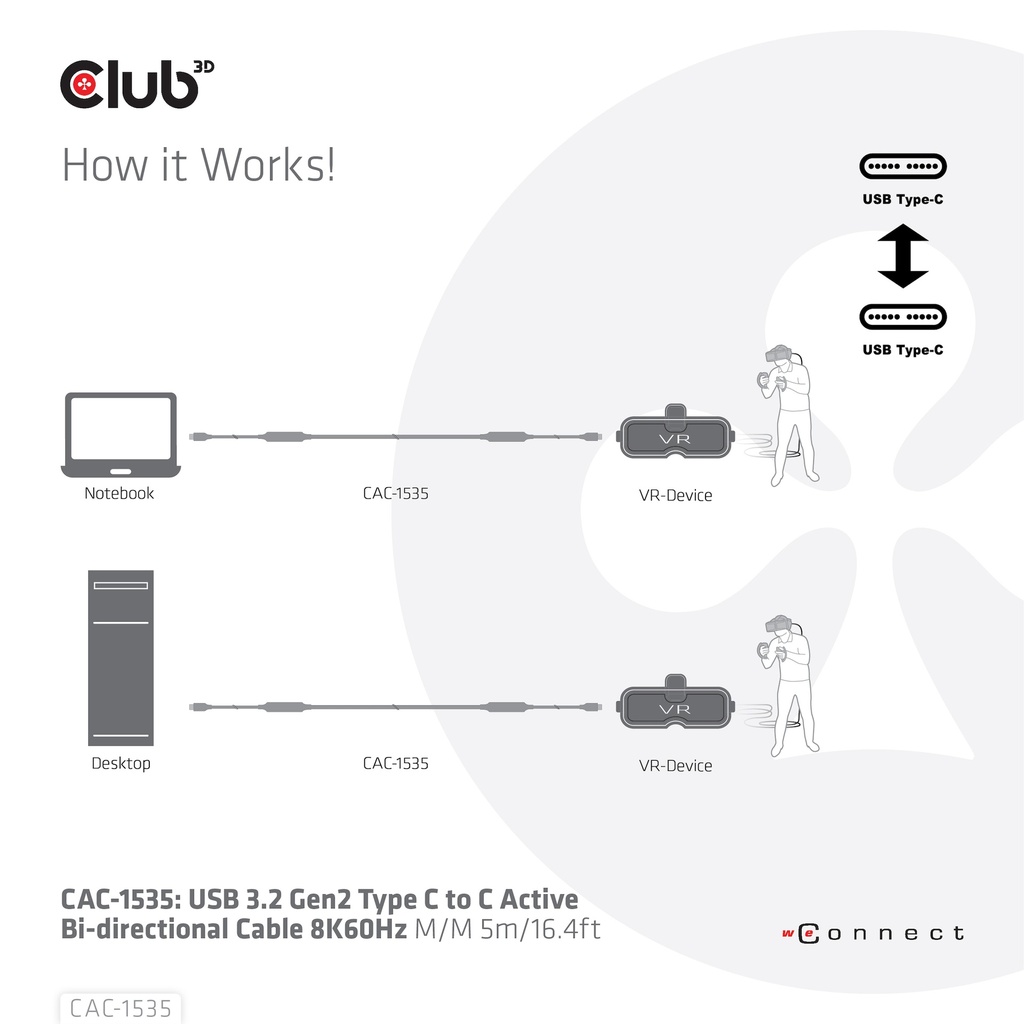 USB-C® to C Active 10Gbps Cable 8K60Hz M/M 5m/16.4ft 