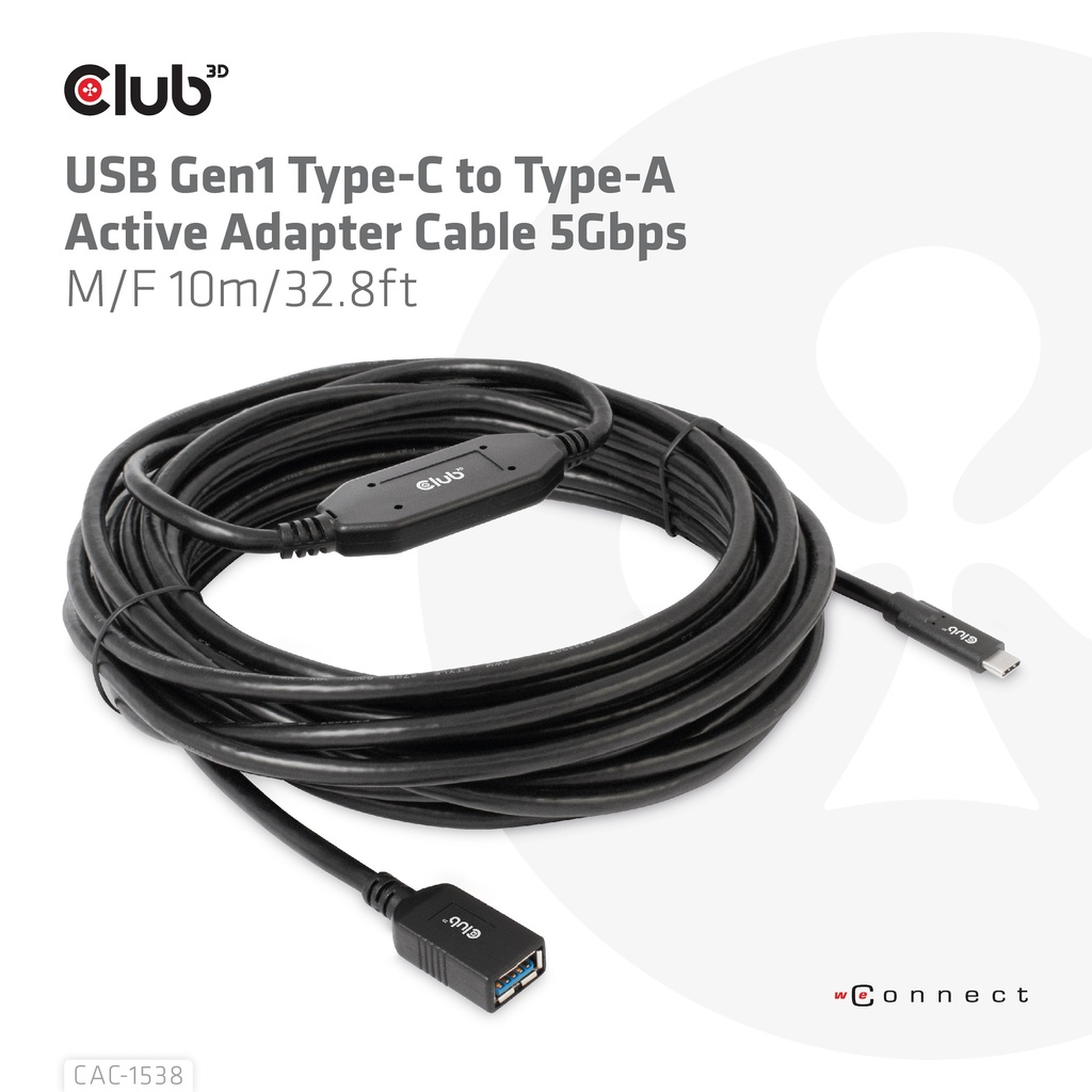 USB-C® to -A Active Adapter Cable 5Gbps M/F 10m/32.8ft 