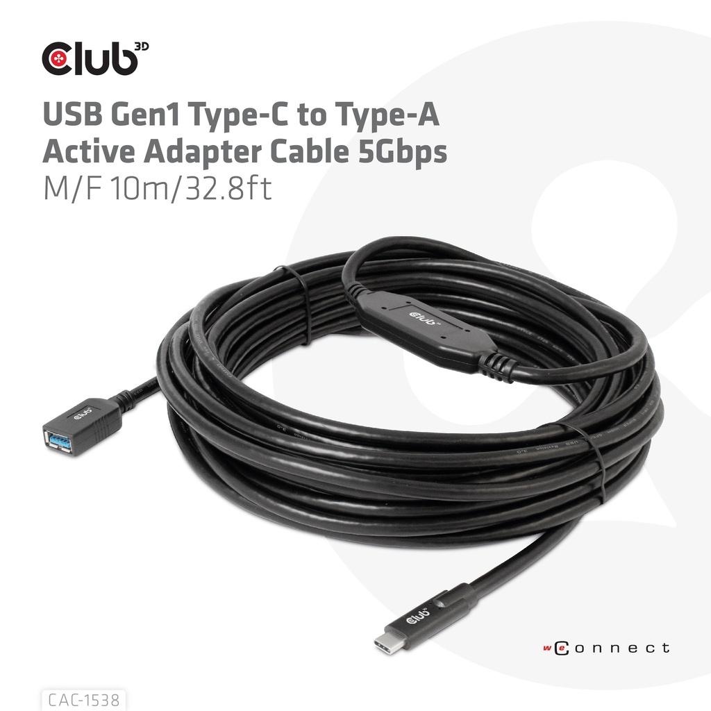 USB-C® to -A Active Adapter Cable 5Gbps M/F 10m/32.8ft 
