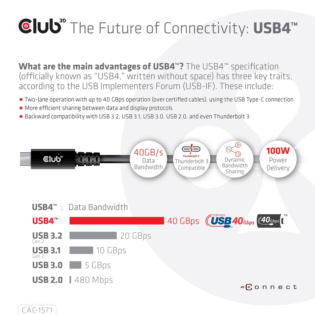 USB-C® 40Gbps USB-IF Certified Cable 8K60Hz 100W PowerDelivery M/M 0.8m / 2.62ft