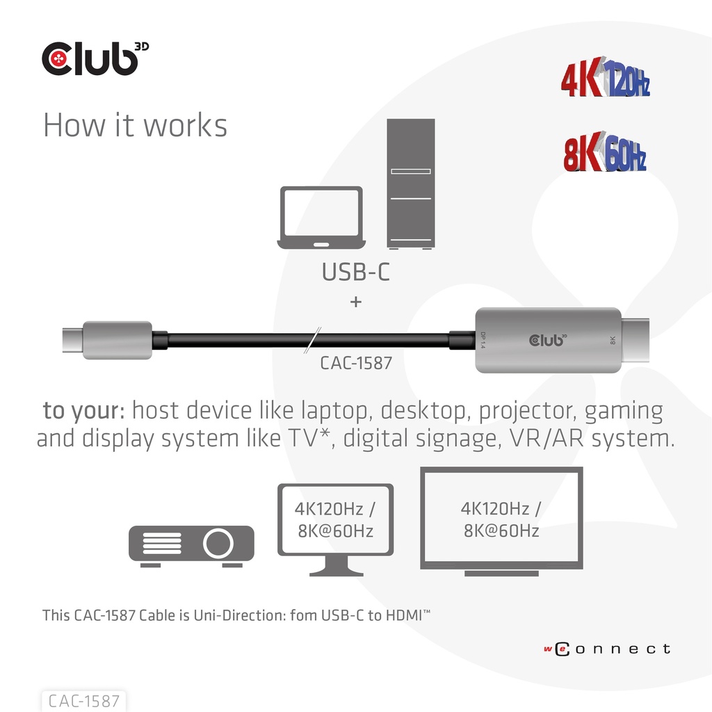 USB-C® to HDMI™ 4K120Hz 8K60Hz HDR10 with DSC1.2 Active Cable M/M 3m / 9.84ft