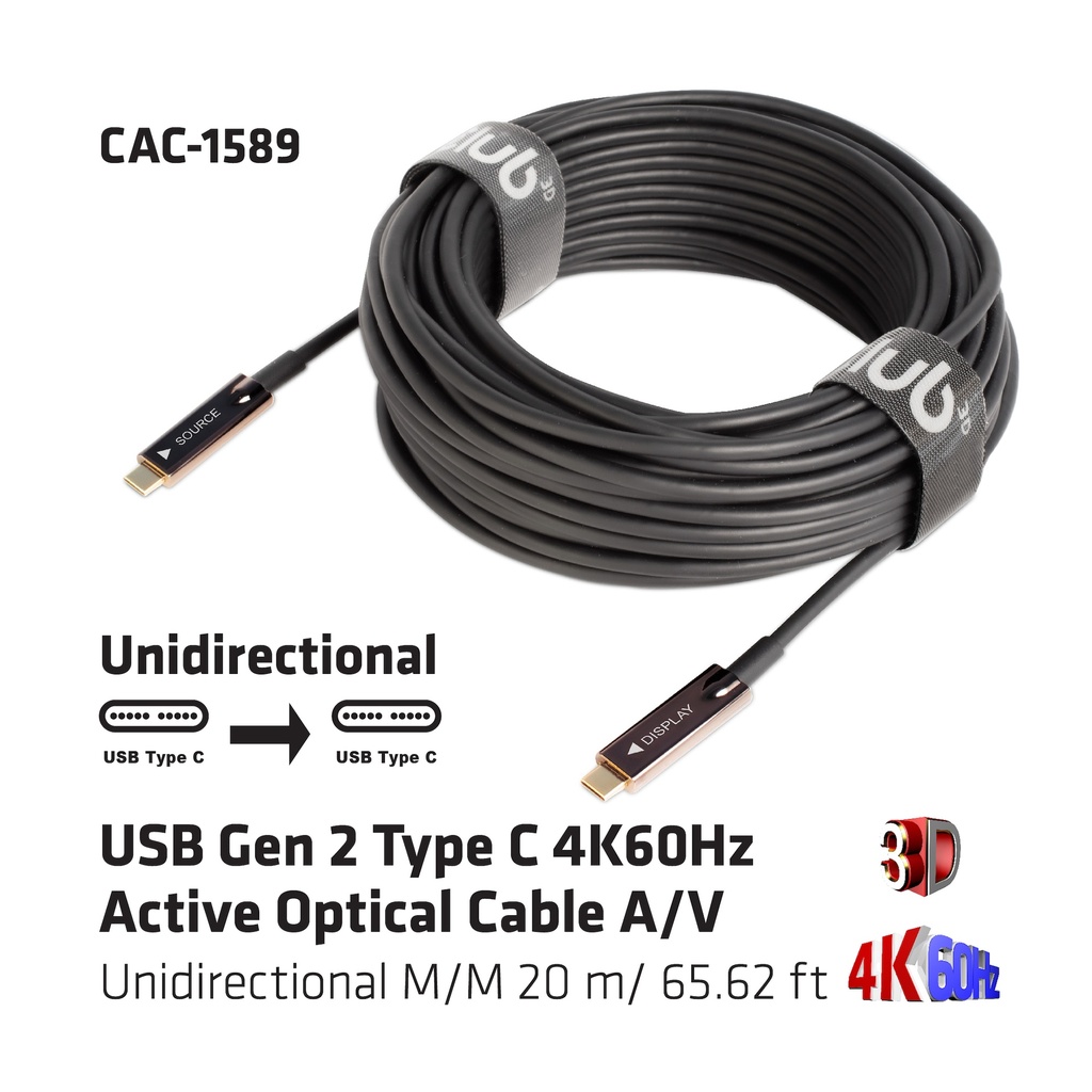 USB-C® Active Optical Cable A/V Unidirectional M/M 20 m/ 65.62 ft