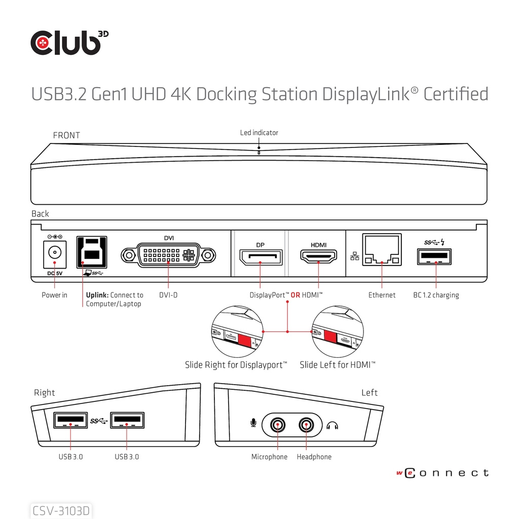 USB-A 5Gbps UHD 4K Docking Station DisplayLink® Certified