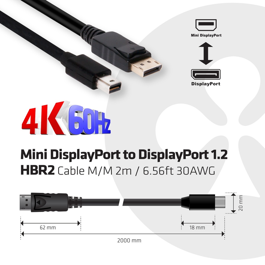 Mini DisplayPort™ to DisplayPort™ 1.2 M/M 2m/6.56ft