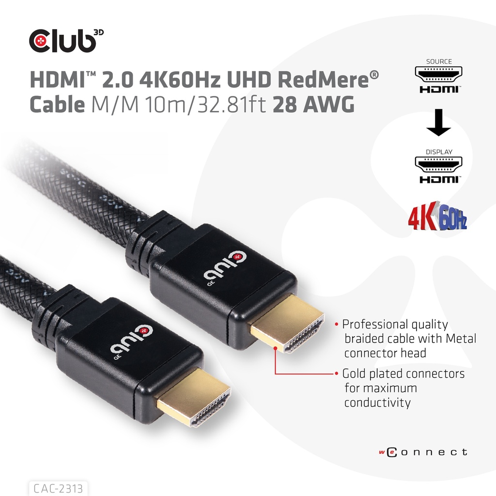 HDMI™ 2.0 4K60Hz UHD RedMere Cable M/M 10m/32.81ft 28 AWG