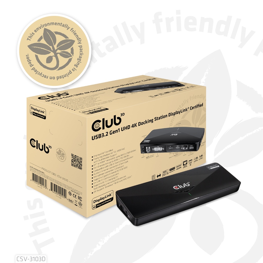 USB-A 5Gbps UHD 4K Docking Station DisplayLink® Certified