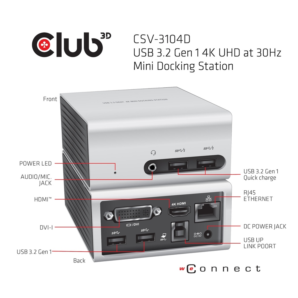USB-A 5Gbps 4K UHD at 30Hz Mini Docking Station Ultra slim Design