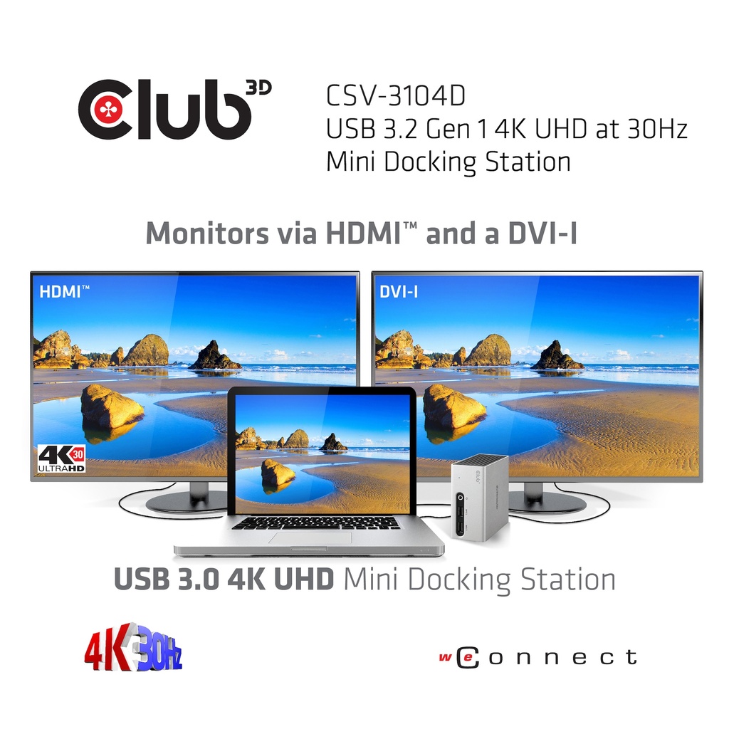 USB-A 5Gbps 4K UHD at 30Hz Mini Docking Station Ultra slim Design