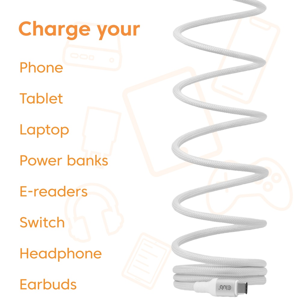 Magnetic USB type C Cable 240 Watt 2m White