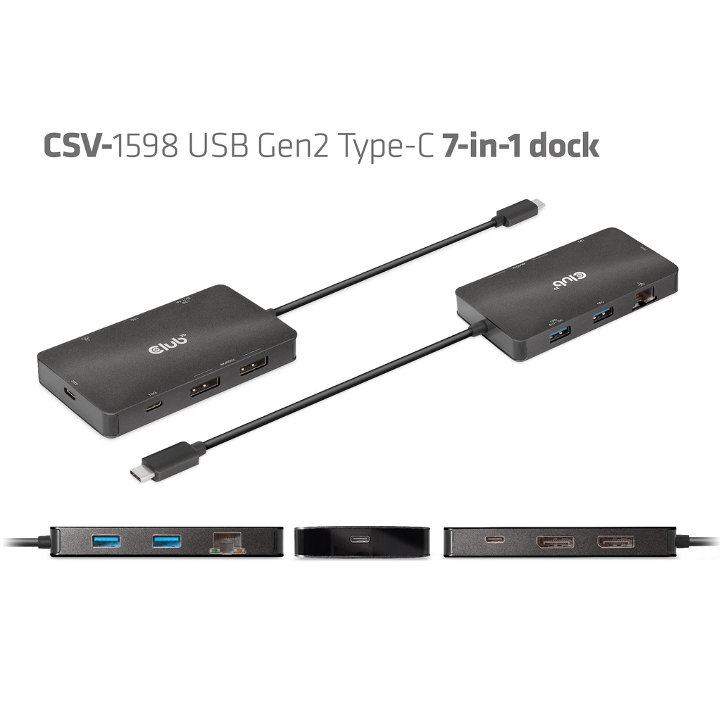 USB-C®10Gbps  to Dual DisplayPort™ 4K60Hz 7-in-1 Portable Dock