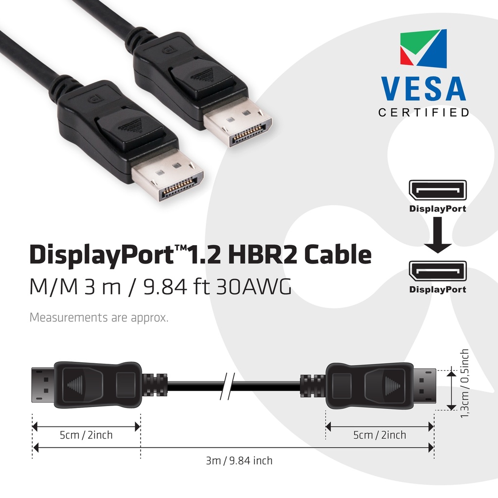 DisplayPort™ 1.2 Cable HBR2 M/M 3m/9.84ft 30AWG