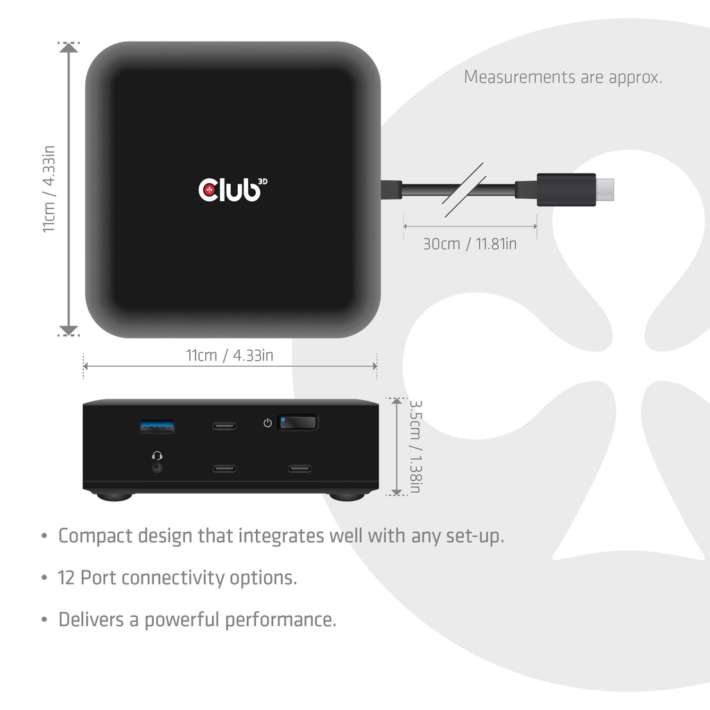 12-1 USB-C® Quad DisplayLink Docking Station 2x DisplayPort™ 8K60Hz + 2x HDMI™ 4K60Hz PD3.0 100Watt Ethernet 2.5G