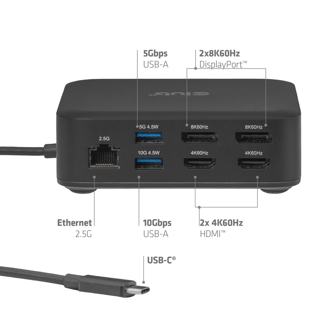 12-1 USB-C® Quad DisplayLink Docking Station 2x DisplayPort™ 8K60Hz + 2x HDMI™ 4K60Hz PD3.0 100Watt Ethernet 2.5G