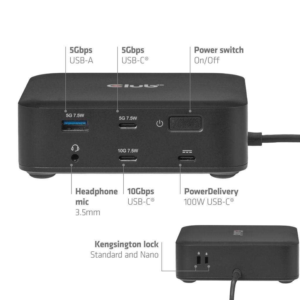12-1 USB-C® Quad DisplayLink Docking Station 2x DisplayPort™ 8K60Hz + 2x HDMI™ 4K60Hz PD3.0 100Watt Ethernet 2.5G