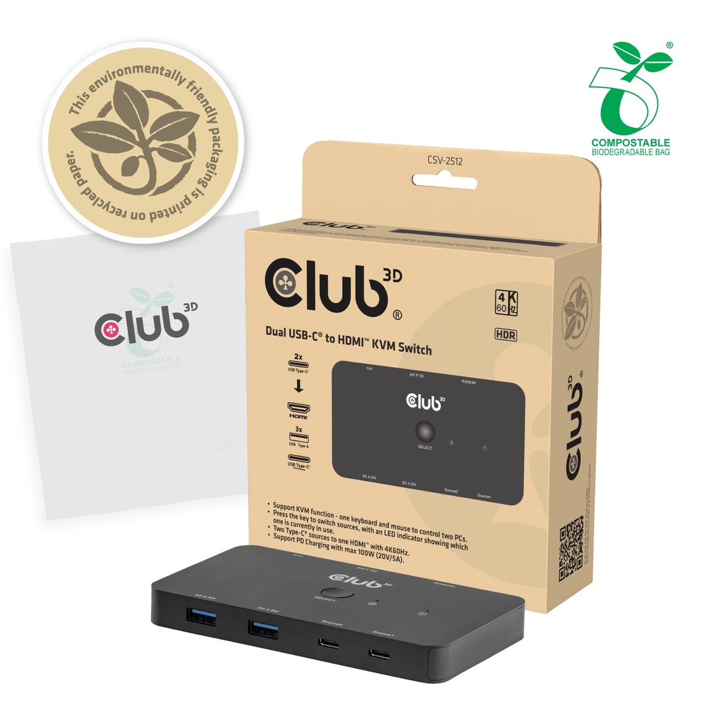 CSV-2512 KVM Switch Dual USB type C to HDMI 4K 60Hz