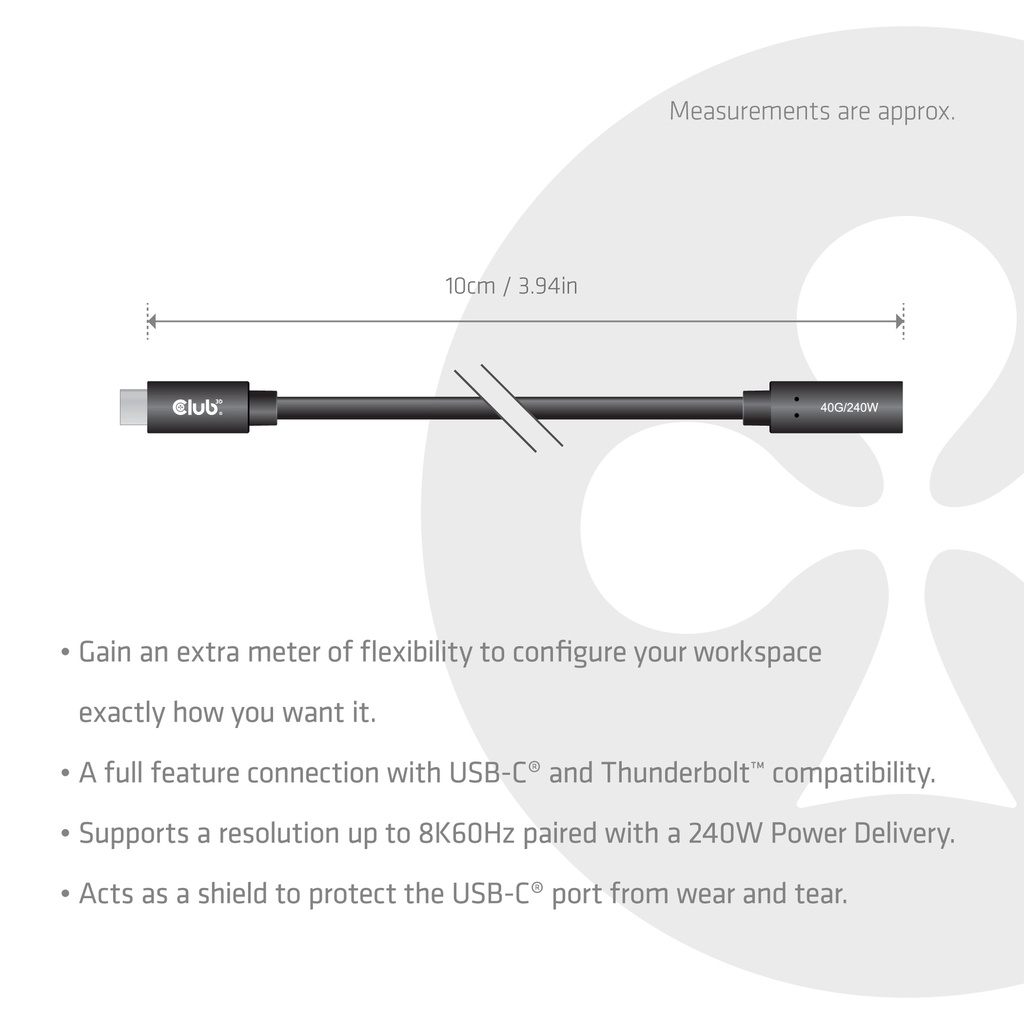 USB-C® 40Gbps Extension Cable 1m/3.28ft 240W 8K60Hz M/F