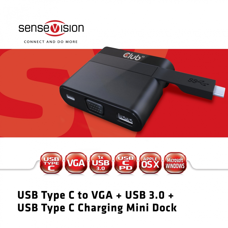 USB-C® to VGA + USB-A  5Gbps+ USB-C® Charging Mini Dock