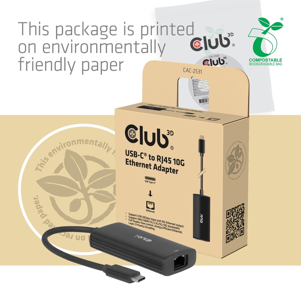 CAC-2531 USB-C® to RJ45 10G Ethernet Adapter M/F