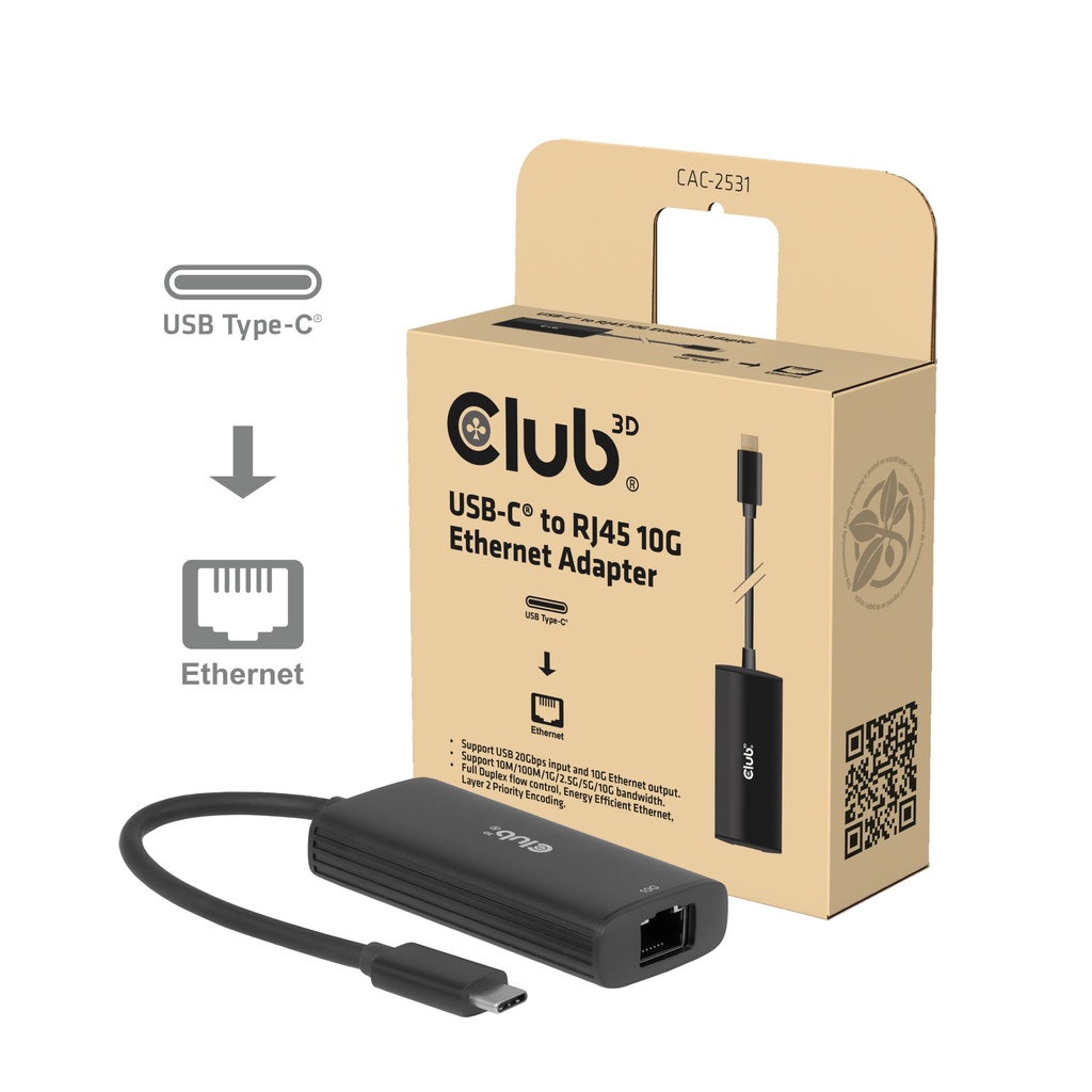 CAC-2531 USB‑C® to RJ45 10G Ethernet Adapter M/F
