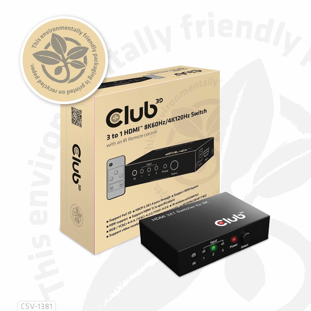 3 to 1 HDMI™ 8K60Hz/4K120Hz Switch