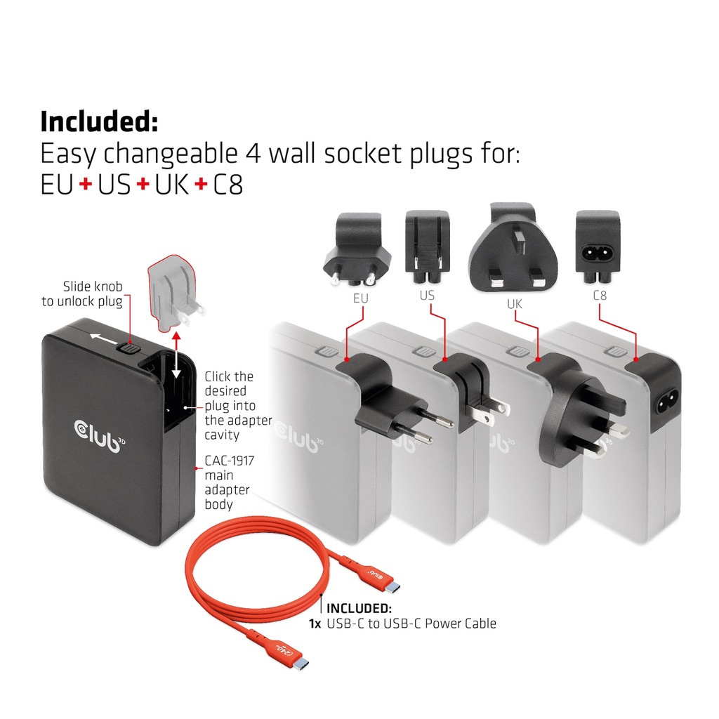 International Travel Charger 140W GaN technology, Four port USB -A(1x) and -C®(3x), PPS + Power Delivery(PD) 5Gbps Support