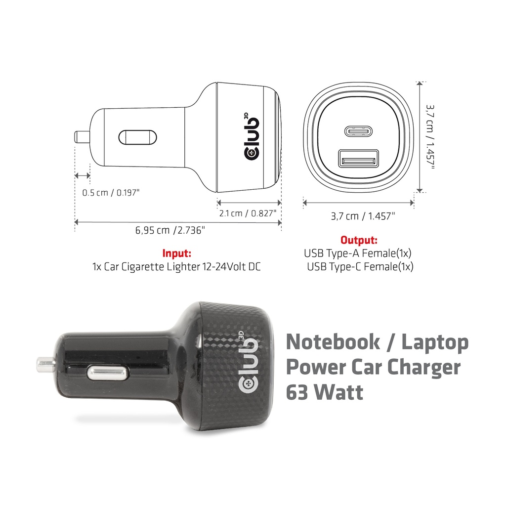 Notebook / Laptop Power Car Charger 63 Watt 