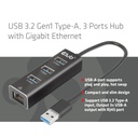 USB-A 5Gbps 3 Ports Hub Gigabit Ethernet