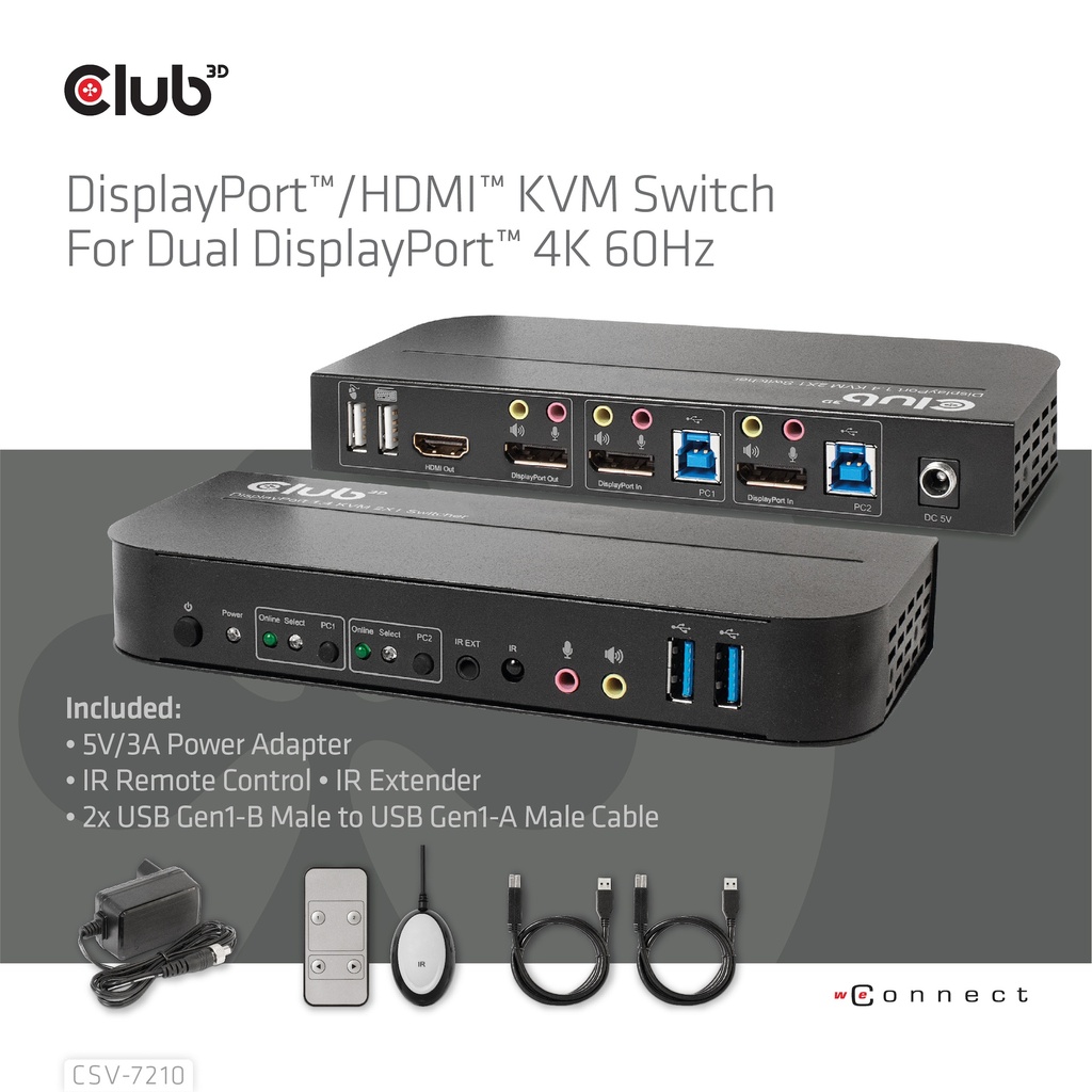 DisplayPort™/HDMI™ KVM Switch For Dual DisplayPort™ 4K 60Hz