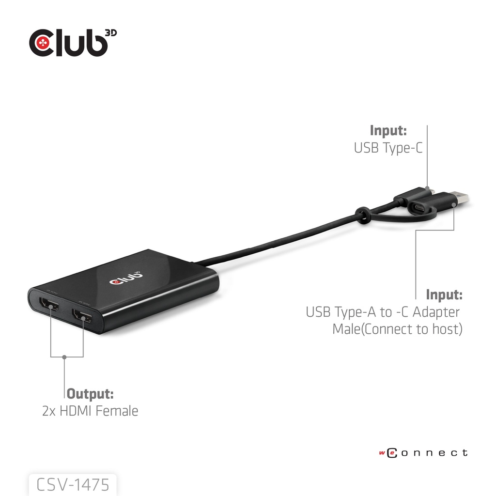USB-C® (with USB -A Adapter) to dual HDMI™ (4K60Hz) Video Splitter with DisplayLink®