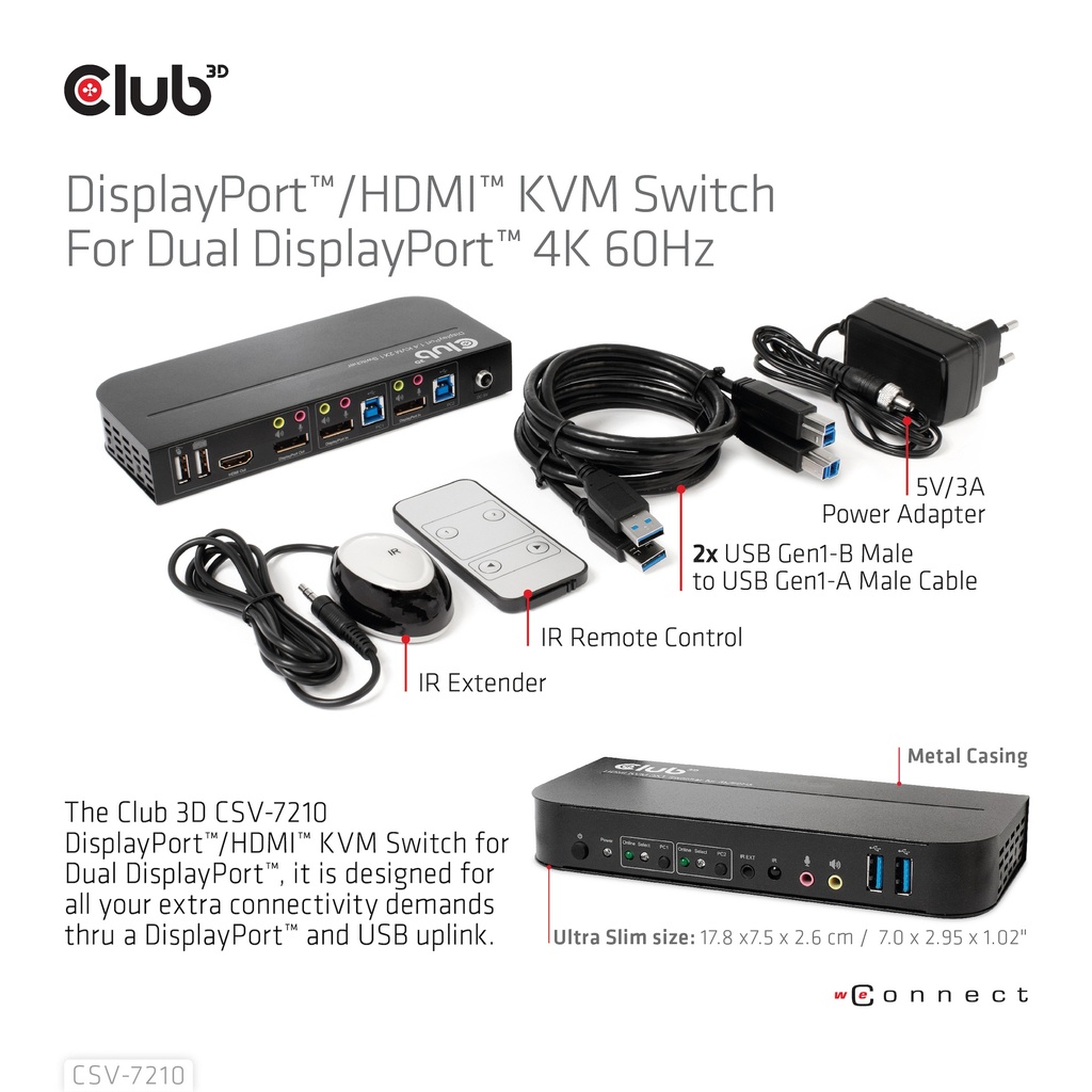 DisplayPort™/HDMI™ KVM Switch For Dual DisplayPort™ 4K 60Hz