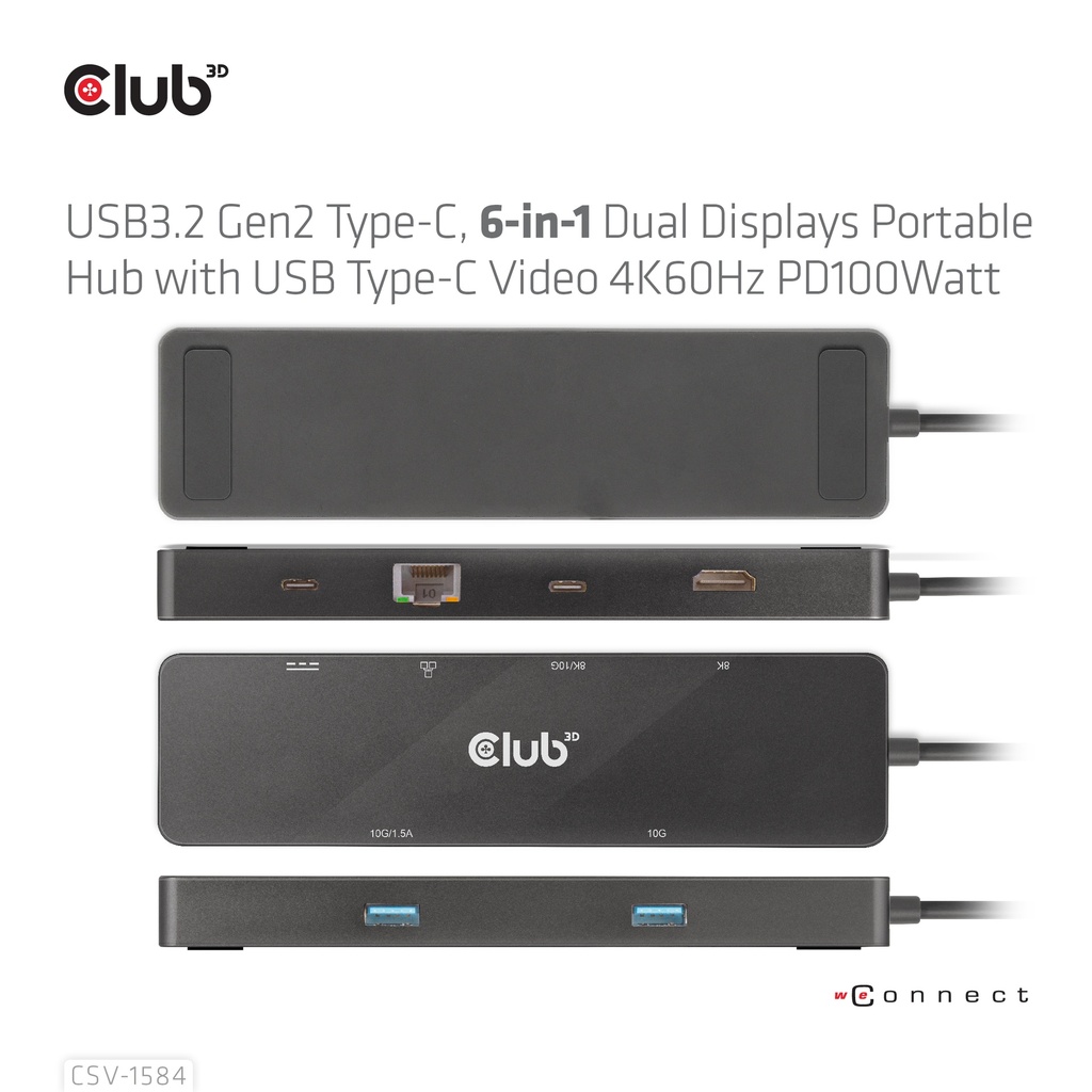 USB-C®, 6-in-1 Dual Displays Portable Dock with USB-C®Video 4K60Hz
