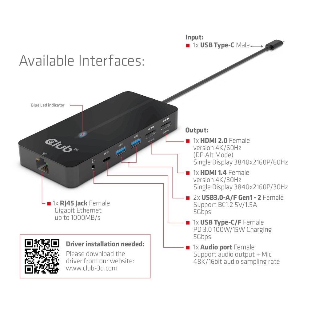 USB-C®5Gbps 7-in-1 hub with 2x HDMI™, 2x USB-A 5Gbps, 1x RJ45, 1x 3.5mm Audio, 1x USB-C® 5Gbps 100W Female port