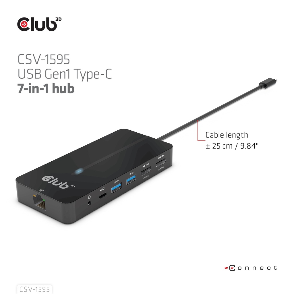 USB-C®5Gbps 7-in-1 hub with 2x HDMI™, 2x USB-A 5Gbps, 1x RJ45, 1x 3.5mm Audio, 1x USB-C® 5Gbps 100W Female port