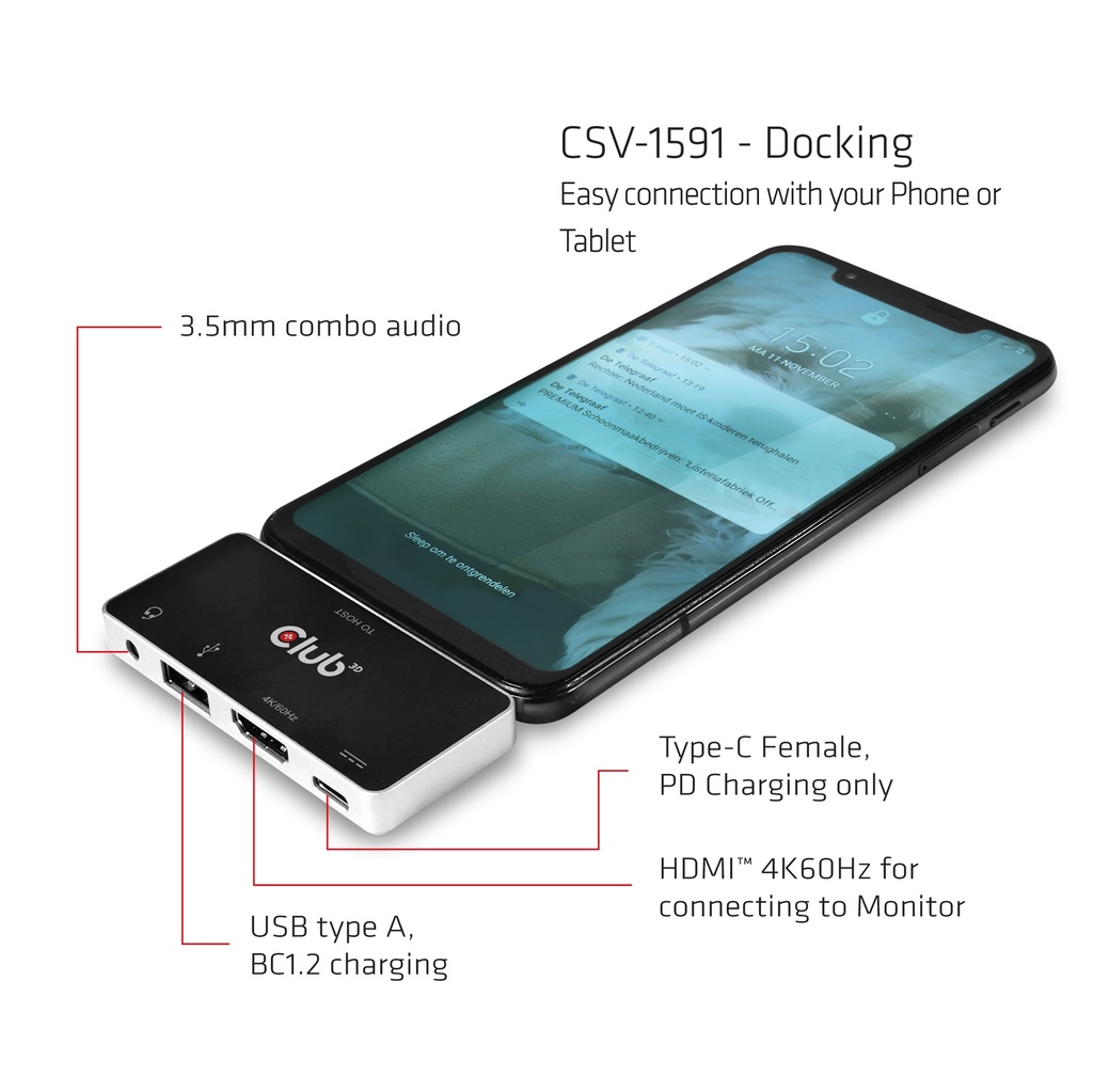 USB-C® 4-in-1 Hub to HDMI™ 4K60Hz USB-C® PD / USB  A / Audio jack