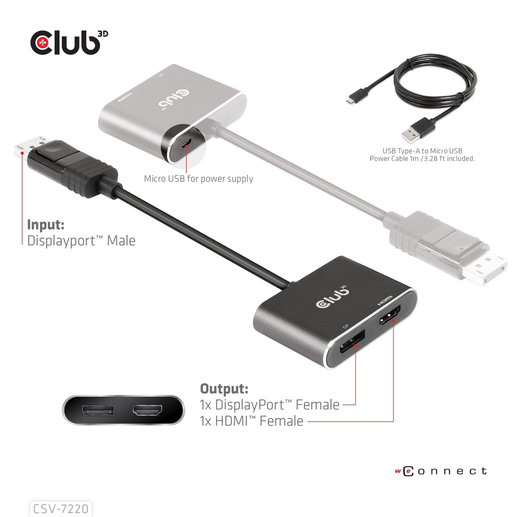 MST hub DisplayPort™ 1.4 to DisplayPort™ + HDMI™ 4K60Hz M/F 