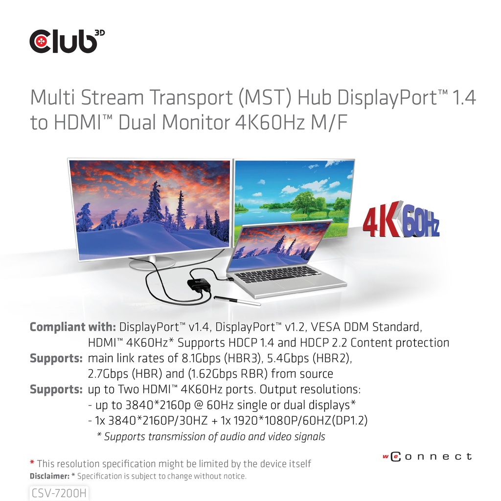 Multi Stream Transport (MST) Hub DisplayPort™ 1.4 to HDMI™ Dual Monitor 4K60Hz M/F
