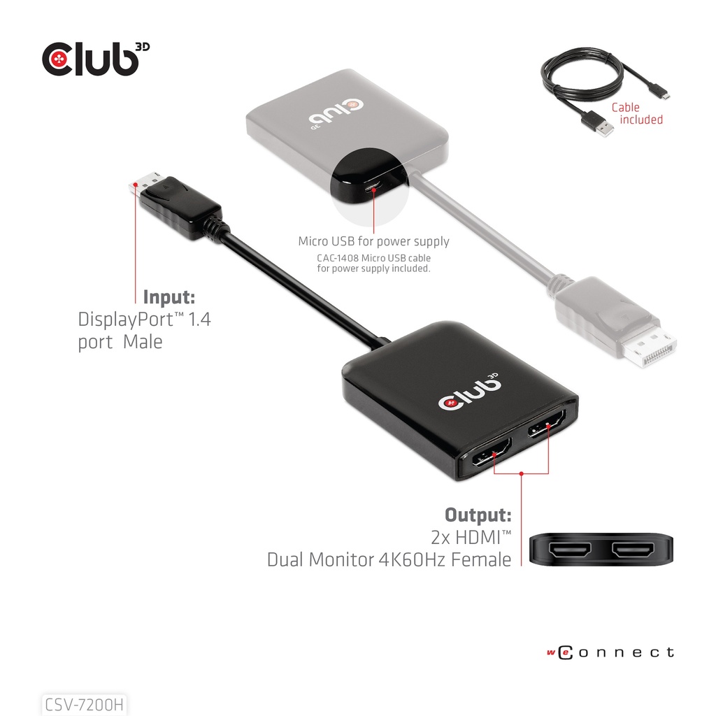 Multi Stream Transport (MST) Hub DisplayPort™ 1.4 to HDMI™ Dual Monitor 4K60Hz M/F