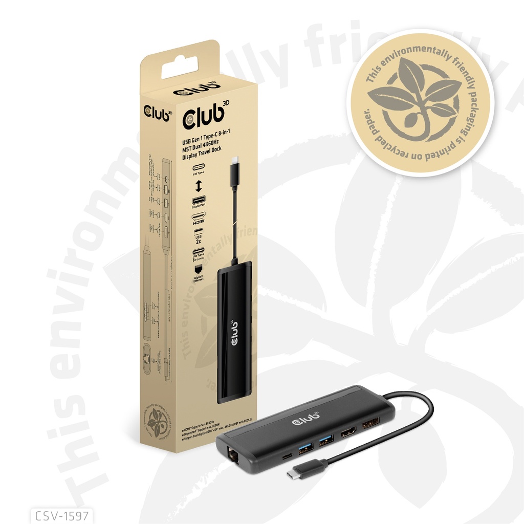 USB-C®5Gbps  8-in-1 MST Dual 4K60Hz Display Travel Dock