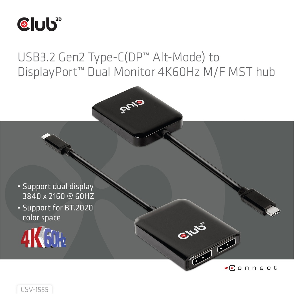 USB-C®(DP Alt-Mode) to DisplayPort™ Dual Monitor 4K60Hz M/F MST hub